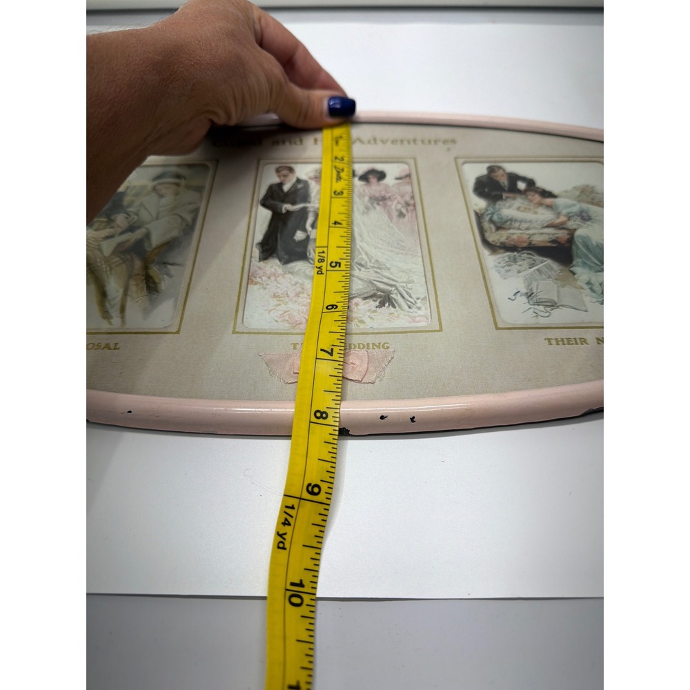 Vintage Cupid and His Adventures Oval Framed Lithograph Romantic Wedding Art - Picture 7 of 9